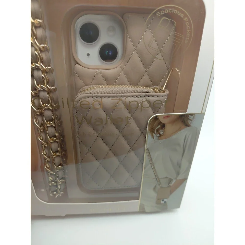 Pink Sky Quilted Leather Zipper Wallet W/ Crossbody Strap - iPhone 15/14/13